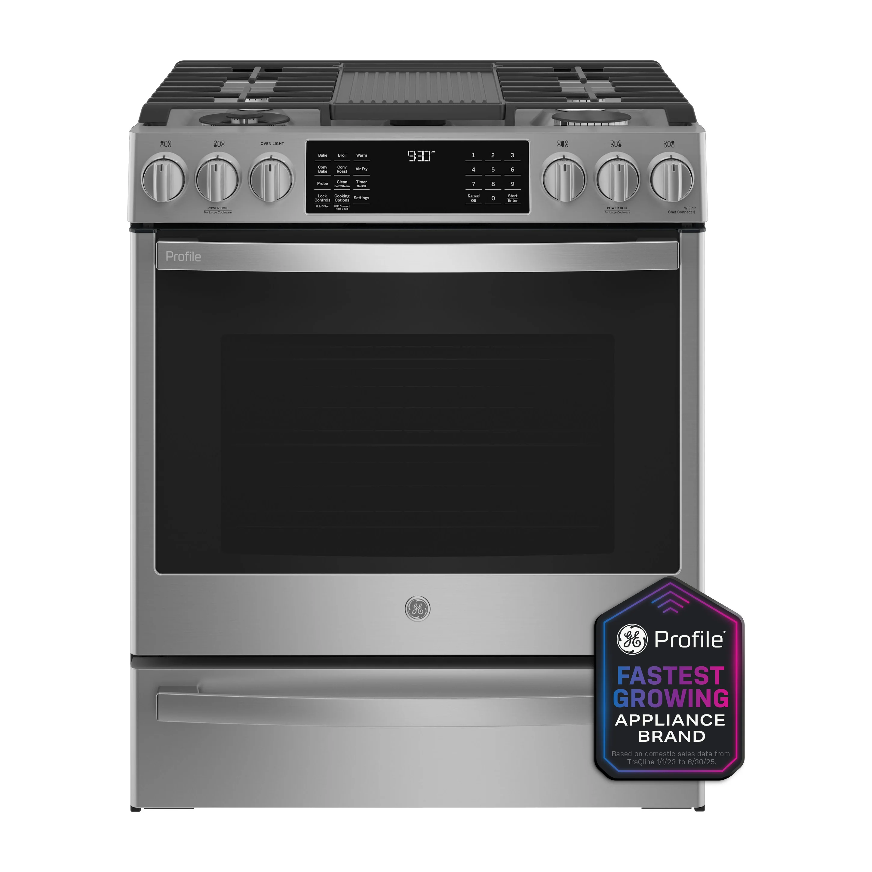 GE Profile™ 30" Smart Slide-In Front-Control Gas Fingerprint Resistant Range with No Preheat Air Fry