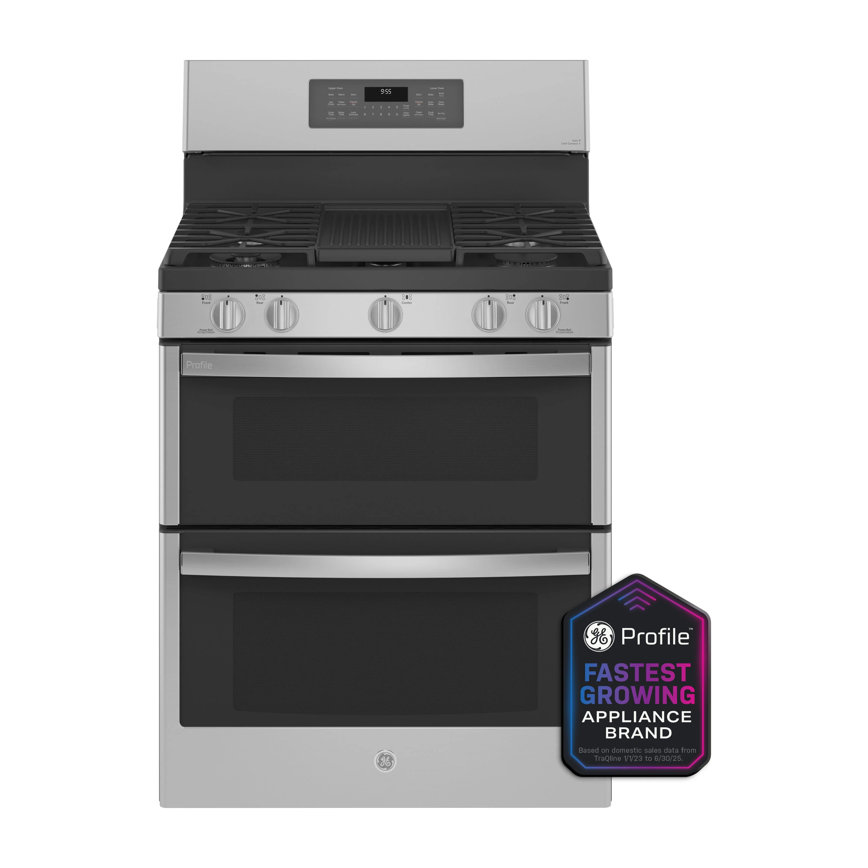 GE Profile™ 30" Free-Standing Gas Double Oven Convection Fingerprint Resistant Range with No Preheat Air Fry