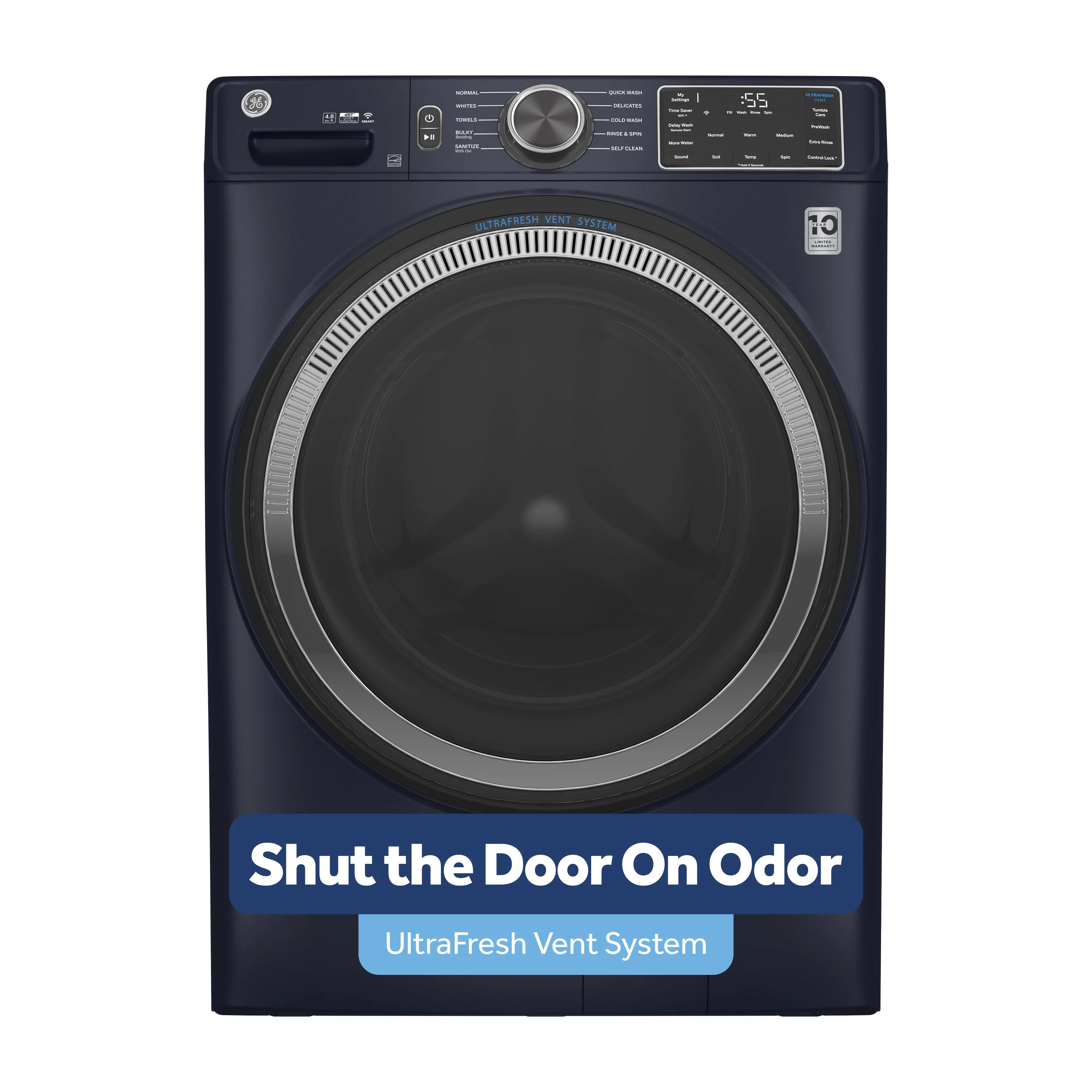 GE® ENERGY STAR® 4.8 cu. ft. Capacity Smart Front Load  Washer with UltraFresh Vent System with OdorBlock™ and Sanitize w/Oxi