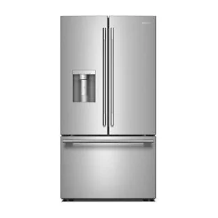 30 Cu. Ft. 36-Inch French Door Refrigerator with Exterior Water and Ice Dispenser and Wood-Look Sliding Tray in PrintShield® Finish