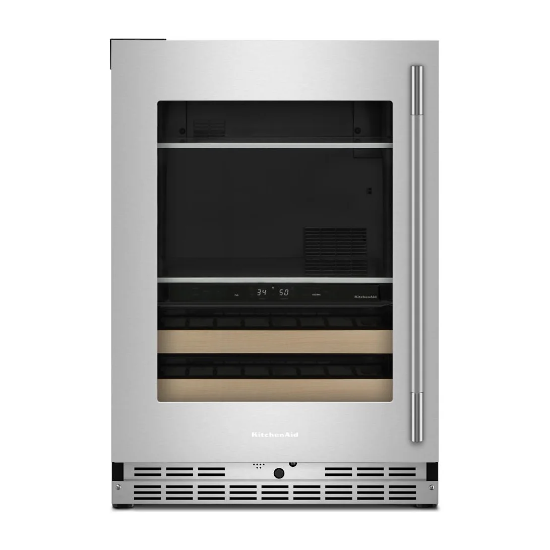 4.8 Cu. Ft. 24-Inch Beverage Center with 14-Wine Bottle Capacity and Wood-Front Racks in Stainless Steel with PrintShield® Finish
