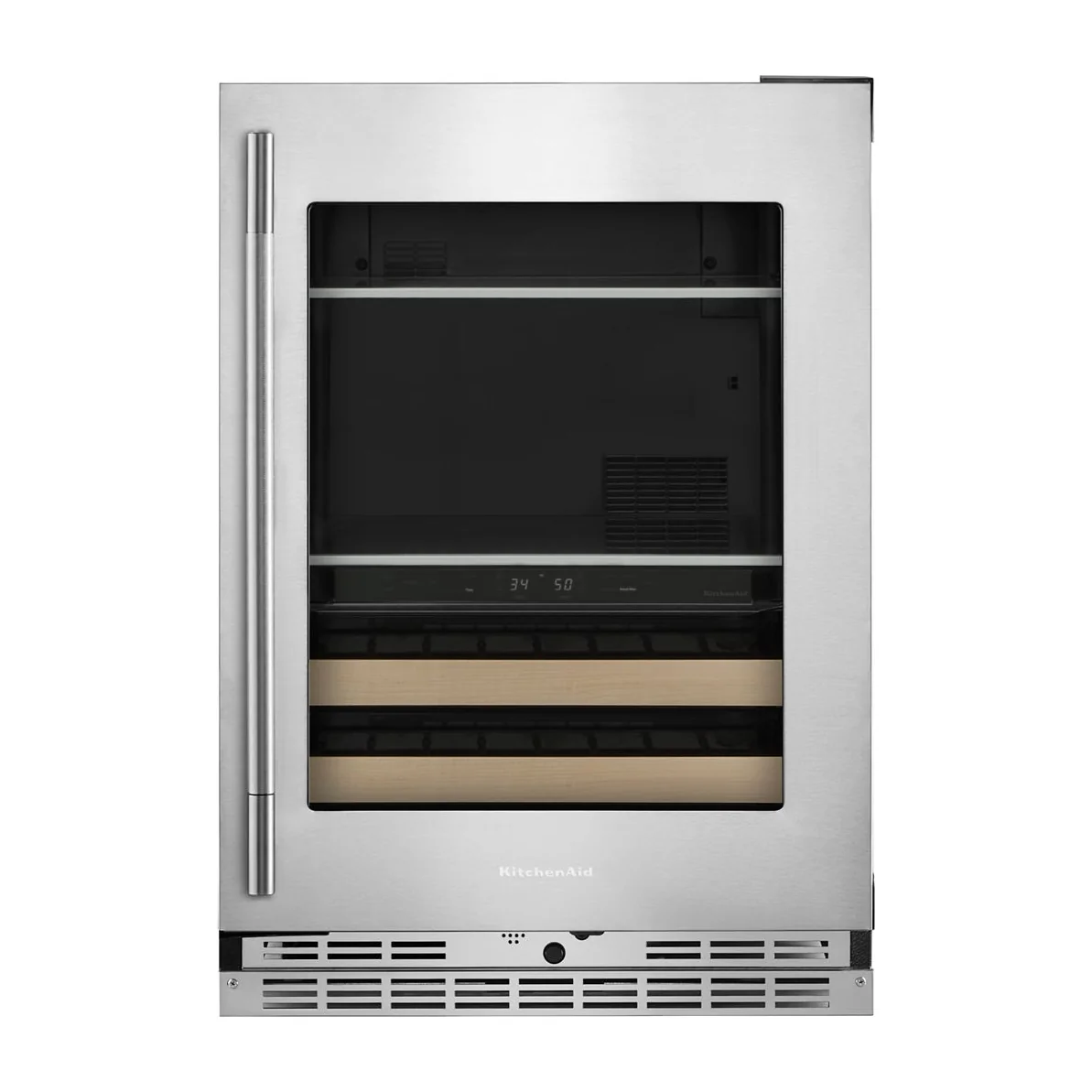 4.8 Cu. Ft. 24-Inch Beverage Center with 14-Wine Bottle Capacity and Wood-Front Racks in Stainless Steel with PrintShield® Finish
