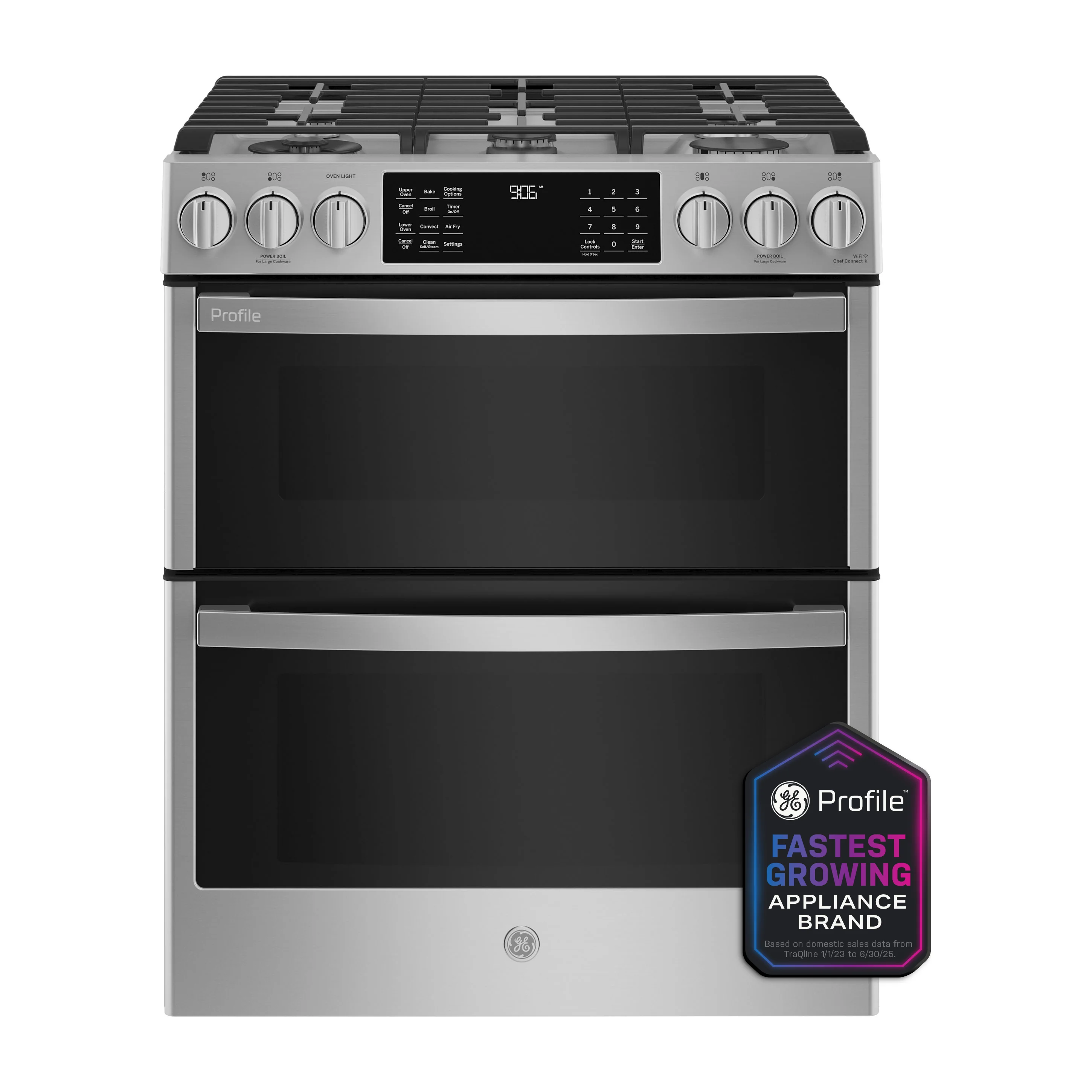 GE Profile™ 30" Smart Slide-In Front-Control Gas Double Oven Convection Fingerprint Resistant Range