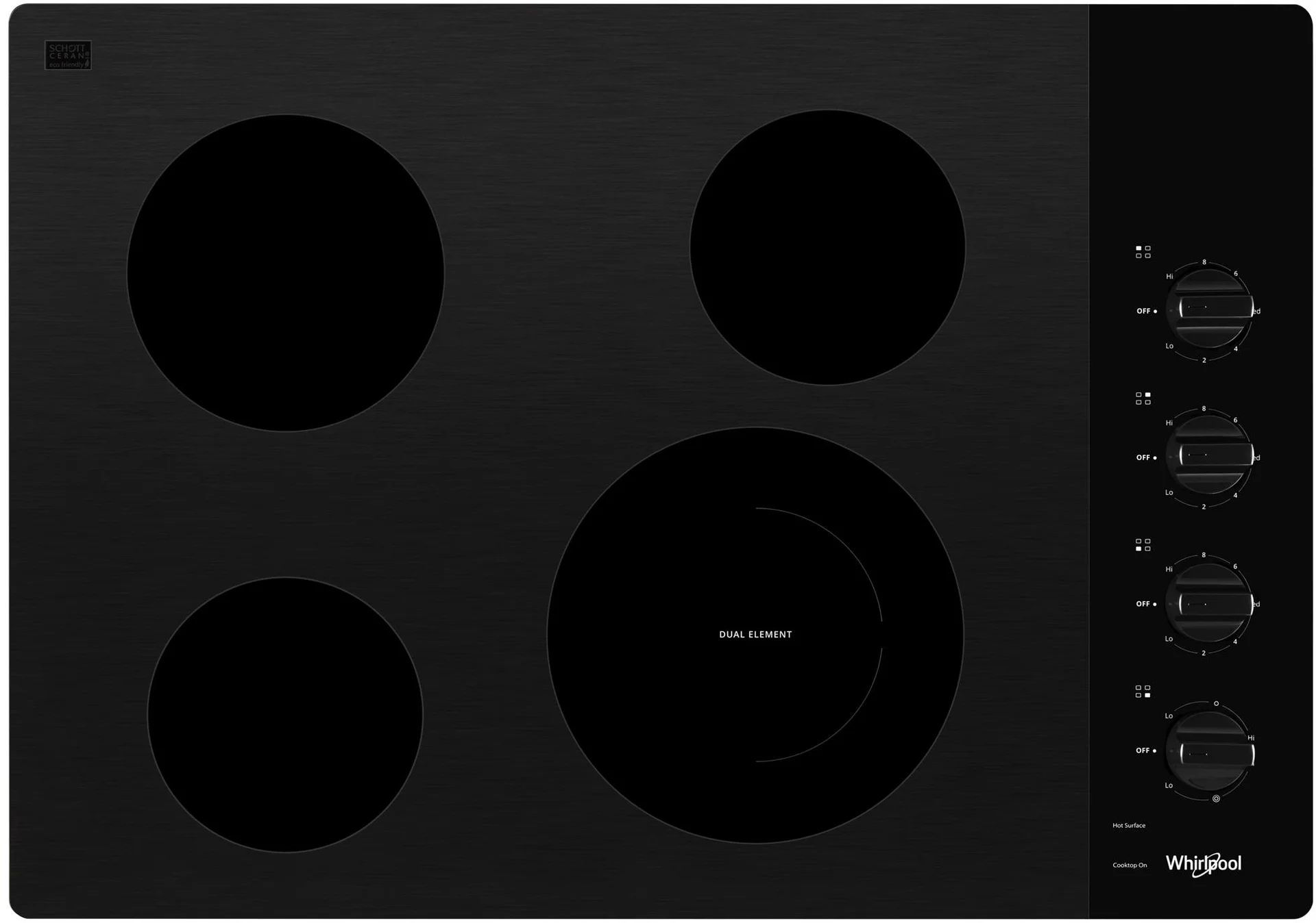 Scratch & Dent Whirlpool 30" Electric Ceramic Glass Cooktop, 4 Elements, FlexHeat Dual Radiant Element, ADA Compliant, Black