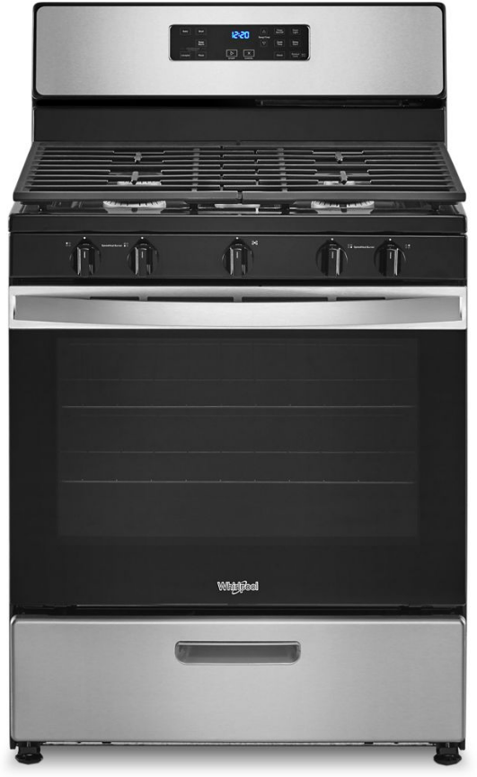 Scratch & Dent Whirlpool 30" Freestanding Gas Range with 5 Sealed Burners, 5.1 Cu. Ft., Frozen Bake & Broiler Drawer, Stainless Steel